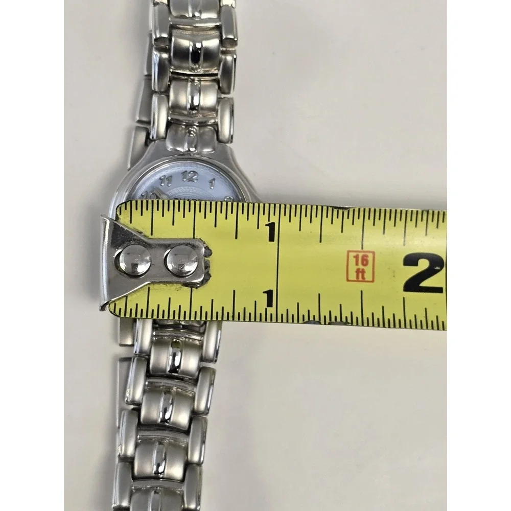 Sharp Purple Dial Date Indicator Silver Tone Round Case Linkn‎ Band Quartz Watch